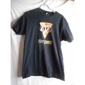 Black Pizza Sunglasses Stay Cheesy Tee T-Shirt Short Sleeve cotton Sz M Unisex